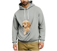 Ewleguzka Men's Pet Carrier Hoodie | Kangaroo Pocket Sweatshirt for Cat & Dog | Fleece Lined Pullover Gray