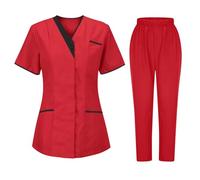 Ewleguzka Scrubs Uniforms Women Set, Medical Uniforms & Scrubs Durable Short Sleeve V Neck Tunic Top and Pants with Pockets, Beauty Tunics for Women UK Nursing Workwear Suits for Beauty Center