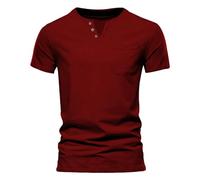 Ewleguzka T Shirts for Man Fashion Summer Casual Short Sleeved Round Neck Solid Color T Shirt Top Blouses for Men Dressy Casual Button Fashion Solid Color Short Sleeved with Pocket