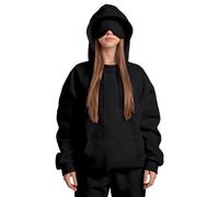 Ewleguzka Travel Hoodie with Eye Mask Built In,Comfrt Airplane Wearable Blanket Hoodie for Adults Men Women 4 Pockets Black