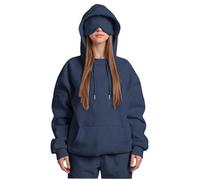Ewleguzka Travel Hoodie with Eye Mask Built In,Comfrt Airplane Wearable Blanket Hoodie for Adults Men Women 4 Pockets Navy