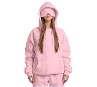 Ewleguzka Travel Hoodie with Eye Mask Built In,Comfrt Airplane Wearable Blanket Hoodie for Adults Men Women 4 Pockets Pink