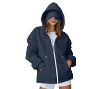 Ewleguzka Travel Hoodie with Eye Mask Women Full Zip Oversized Jacket Fleece Lined 3 Pockets Sweatshirt Jumpers Navy