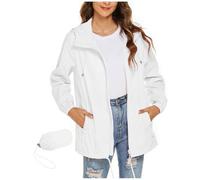 Ewleguzka Women's Lightweight Rain Jackets Hooded Breathable Packable Running Raincoats Active Trench Windbreaker with Hideaway Hood