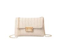 Ewleguzka Woven Crossbody Bag with Double Lock Clasp, Chic Summer Beach Shoulder Bag for Women, Boho Raffia Handbag for Holiday Vacation Travel, Lightweight Everyday Purse with Adjustable Strap