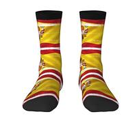 EWMAR Spain Flag Medium Length Socks Leisure Sports Print Polyester Socks For Men And Women, 3 Black, One Size