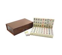 EWMKEODCA Mahjong Set,144 Medium Size Tiles+2 Backup Tiles+2 Dice,with A Brown Leather Case,20×14×10MM,Chinese Mahjong Set for Travel, Family Gathering,Party,Birthday Gifts