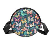 ewndhtse Colorful Butterfly Leaves Pattern Women's Round Crossbody Bag, Cute Travel Storage Shoulder Handbag, Small Chest Bag with Adjustable Strap
