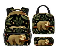 ewndhtse School Backpack Set with Lunch Bag Pencil Case, 3 Pcs School Book Bags Set Travel Backpack Casual Daypack for Teens Girls Boys Primary Junior Middle - Sleeping Sloth