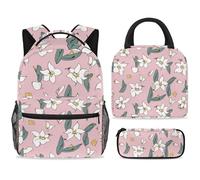 ewndhtse School Backpack Set with Lunch Bag Pencil Case, 3 Pcs School Book Bags Set Travel Backpack Casual Daypack for Teens Girls Boys Primary Junior Middle - Lily Pink