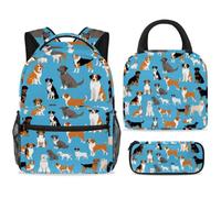 ewndhtse School Backpack Set with Lunch Bag Pencil Case, 3 Pcs School Book Bags Set Travel Backpack Casual Daypack for Teens Girls Boys Primary Junior Middle - Different Types of Dogs