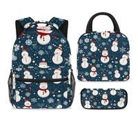 ewndhtse School Backpack Set with Lunch Bag Pencil Case, 3 Pcs School Book Bags Set Travel Backpack Casual Daypack for Teens Girls Boys Primary Junior Middle - Merry Christmas Snowman