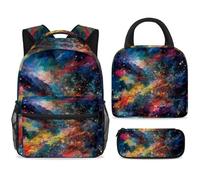 ewndhtse School Backpack Set with Lunch Bag Pencil Case, 3 Pcs School Book Bags Set Travel Backpack Casual Daypack for Teens Girls Boys Primary Junior Middle - Dreamy Starry Sky