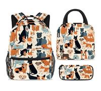 ewndhtse School Backpack Set with Lunch Bag Pencil Case, 3 Pcs School Book Bags Set Travel Backpack Casual Daypack for Teens Girls Boys Primary Junior Middle - Different Dogs