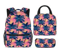 ewndhtse School Backpack Set with Lunch Bag Pencil Case, 3 Pcs School Book Bags Set Travel Backpack Casual Daypack for Teens Girls Boys Primary Junior Middle - Coconut Tree
