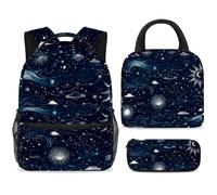 ewndhtse School Backpack Set with Lunch Bag Pencil Case, 3 Pcs School Book Bags Set Travel Backpack Casual Daypack for Teens Girls Boys Primary Junior Middle - Starry Sky