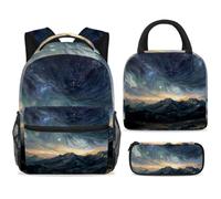 ewndhtse School Backpack Set with Lunch Bag Pencil Case, 3 Pcs School Book Bags Set Travel Backpack Casual Daypack for Teens Girls Boys Primary Junior Middle - Mountain and Starry Sky