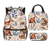 ewndhtse School Backpack Set with Lunch Bag Pencil Case, 3 Pcs School Book Bags Set Travel Backpack Casual Daypack for Teens Girls Boys Primary Junior Middle - Fox Squirrel