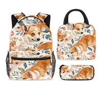 ewndhtse School Backpack Set with Lunch Bag Pencil Case, 3 Pcs School Book Bags Set Travel Backpack Casual Daypack for Teens Girls Boys Primary Junior Middle - Corgi Dogs Florals