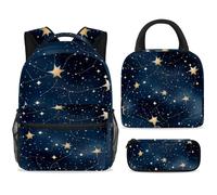 ewndhtse School Backpack Set with Lunch Bag Pencil Case, 3 Pcs School Book Bags Set Travel Backpack Casual Daypack for Teens Girls Boys Primary Junior Middle - Art Constellation