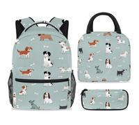 ewndhtse School Backpack Set with Lunch Bag Pencil Case, 3 Pcs School Book Bags Set Travel Backpack Casual Daypack for Teens Girls Boys Primary Junior Middle - Different Dogs