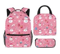 ewndhtse School Backpack Set with Lunch Bag Pencil Case, 3 Pcs School Book Bags Set Travel Backpack Casual Daypack for Teens Girls Boys Primary Junior Middle - Merry Christmas Snowman