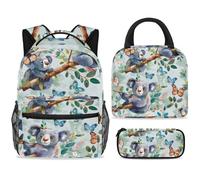 ewndhtse School Backpack Set with Lunch Bag Pencil Case, 3 Pcs School Book Bags Set Travel Backpack Casual Daypack for Teens Girls Boys Primary Junior Middle - Koala Butterflies