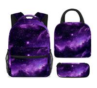 ewndhtse School Backpack Set with Lunch Bag Pencil Case, 3 Pcs School Book Bags Set Travel Backpack Casual Daypack for Teens Girls Boys Primary Junior Middle - Purple Starry Sky