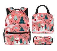 ewndhtse School Backpack Set with Lunch Bag Pencil Case, 3 Pcs School Book Bags Set Travel Backpack Casual Daypack for Teens Girls Boys Primary Junior Middle - Merry Christmas Snowman