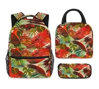 ewndhtse School Backpack Set with Lunch Bag Pencil Case, 3 Pcs School Book Bags Set Travel Backpack Casual Daypack for Teens Girls Boys Primary Junior Middle - Coconut Leaves