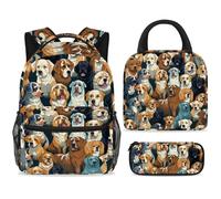ewndhtse School Backpack Set with Lunch Bag Pencil Case, 3 Pcs School Book Bags Set Travel Backpack Casual Daypack for Teens Girls Boys Primary Junior Middle - Different Dogs