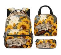 ewndhtse School Backpack Set with Lunch Bag Pencil Case, 3 Pcs School Book Bags Set Travel Backpack Casual Daypack for Teens Girls Boys Primary Junior Middle - Sleeping Cat