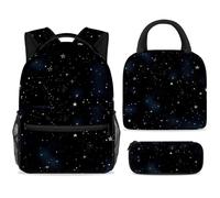 ewndhtse School Backpack Set with Lunch Bag Pencil Case, 3 Pcs School Book Bags Set Travel Backpack Casual Daypack for Teens Girls Boys Primary Junior Middle - Black Starry Sky
