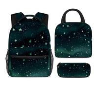 ewndhtse School Backpack Set with Lunch Bag Pencil Case, 3 Pcs School Book Bags Set Travel Backpack Casual Daypack for Teens Girls Boys Primary Junior Middle - Green Starry Sky