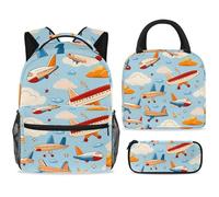 ewndhtse School Backpack Set with Lunch Bag Pencil Case, 3 Pcs School Book Bags Set Travel Backpack Casual Daypack for Teens Girls Boys Primary Junior Middle - Plane Pattern