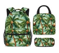 ewndhtse School Backpack Set with Lunch Bag Pencil Case, 3 Pcs School Book Bags Set Travel Backpack Casual Daypack for Teens Girls Boys Primary Junior Middle - Coconut and Tree