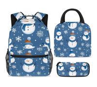 ewndhtse School Backpack Set with Lunch Bag Pencil Case, 3 Pcs School Book Bags Set Travel Backpack Casual Daypack for Teens Girls Boys Primary Junior Middle - Merry Christmas Snowman
