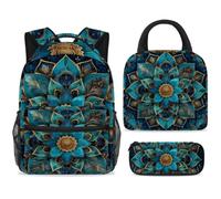 ewndhtse School Backpack Set with Lunch Bag Pencil Case, 3 Pcs School Book Bags Set Travel Backpack Casual Daypack for Teens Girls Boys Primary Junior Middle - Turquoise Mandala