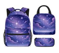 ewndhtse School Backpack Set with Lunch Bag Pencil Case, 3 Pcs School Book Bags Set Travel Backpack Casual Daypack for Teens Girls Boys Primary Junior Middle - Purple Starry Sky