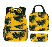 ewndhtse School Backpack Set with Lunch Bag Pencil Case, 3 Pcs School Book Bags Set Travel Backpack Casual Daypack for Teens Girls Boys Primary Junior Middle - Coconut Leaves