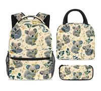 ewndhtse School Backpack Set with Lunch Bag Pencil Case, 3 Pcs School Book Bags Set Travel Backpack Casual Daypack for Teens Girls Boys Primary Junior Middle - Lovely Koala