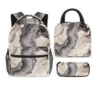 ewndhtse School Backpack Set with Lunch Bag Pencil Case, 3 Pcs School Book Bags Set Travel Backpack Casual Daypack for Teens Girls Boys Primary Junior Middle - Retro Pastel Marble Pattern