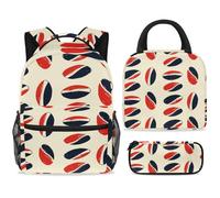 ewndhtse School Backpack Set with Lunch Bag Pencil Case, 3 Pcs School Book Bags Set Travel Backpack Casual Daypack for Teens Girls Boys Primary Junior Middle - Rugby Ball