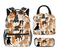 ewndhtse School Backpack Set with Lunch Bag Pencil Case, 3 Pcs School Book Bags Set Travel Backpack Casual Daypack for Teens Girls Boys Primary Junior Middle - Different Dogs