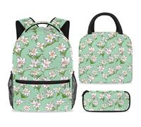 ewndhtse School Backpack Set with Lunch Bag Pencil Case, 3 Pcs School Book Bags Set Travel Backpack Casual Daypack for Teens Girls Boys Primary Junior Middle - Lily Pattern