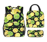 ewndhtse School Backpack Set with Lunch Bag Pencil Case, 3 Pcs School Book Bags Set Travel Backpack Casual Daypack for Teens Girls Boys Primary Junior Middle - Lemon Lime Citrus