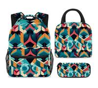 ewndhtse School Backpack Set with Lunch Bag Pencil Case, 3 Pcs School Book Bags Set Travel Backpack Casual Daypack for Teens Girls Boys Primary Junior Middle - Art Abstract Geometry