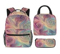 ewndhtse School Backpack Set with Lunch Bag Pencil Case, 3 Pcs School Book Bags Set Travel Backpack Casual Daypack for Teens Girls Boys Primary Junior Middle - Artistic Swirl