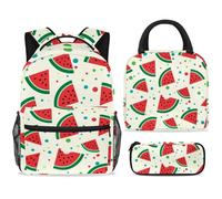 ewndhtse School Backpack Set with Lunch Bag Pencil Case, 3 Pcs School Book Bags Set Travel Backpack Casual Daypack for Teens Girls Boys Primary Junior Middle - Watermelon