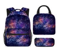 ewndhtse School Backpack Set with Lunch Bag Pencil Case, 3 Pcs School Book Bags Set Travel Backpack Casual Daypack for Teens Girls Boys Primary Junior Middle - Space Starry Sky